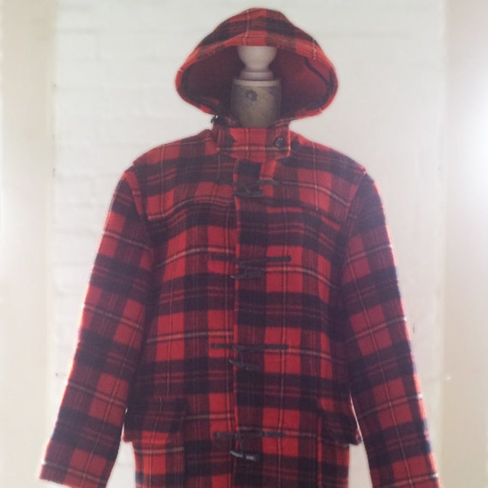 Gloverall Red Plaid Duffle Coat M/L Sz 44